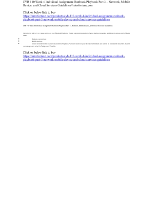 CYB 110 Week 4 Individual Assignment Runbook/Playbook Part 3 – Network, Mobile Device, and Cloud Services Guidelines//tu