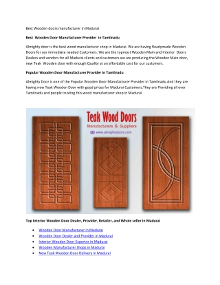 Best Wooden doors manufacturer in Madurai