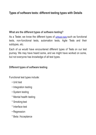 Different types of software testing