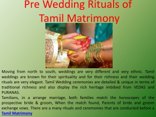 Pre Wedding Rituals of Tamil Matrimony