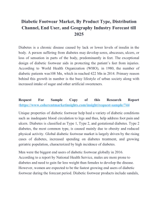 Diabetic Footwear Market, By Product Type, Distribution Channel, End User, and Geography Industry Forecast till 2025