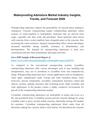 Waterproofing Admixture Market Industry Insights, Trends, and Forecast 2026