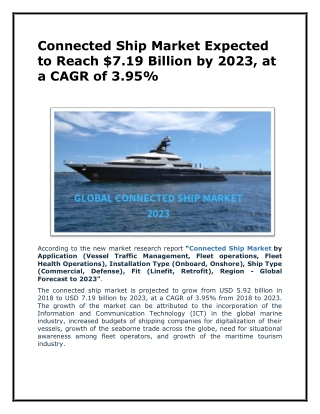 Connected Ship Market Expected to Reach $7.19 Billion by 2023, at a CAGR of 3.95%