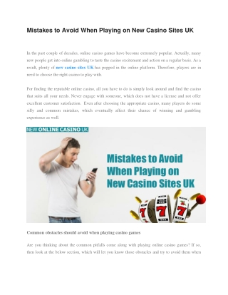 Mistakes to Avoid When Playing on New Casino Sites UK