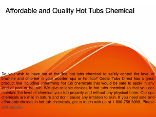 Affordable and Quality Hot Tubs Chemical