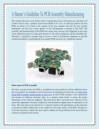 A Starter’s Guideline To PCB Assembly Manufacturing