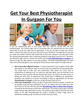 Get Your Best Physiotherapist In Gurgaon For You