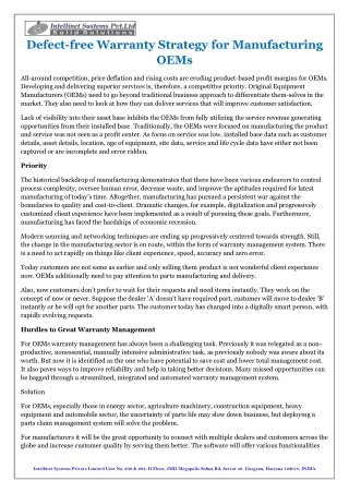 Defect-free Warranty Strategy for Manufacturing OEMs