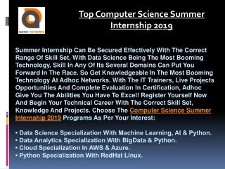 Top Computer Science Summer Internship 2019