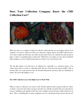 Does Your Collection Company Know the CBD Collection Law