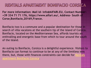 Rentals apartment Bonifacio Corsica