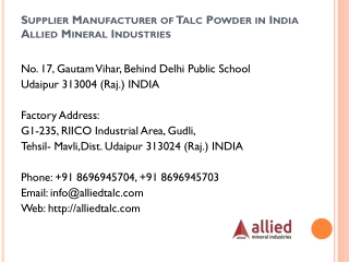 Supplier Manufacturer of Talc Powder in India Allied Mineral Industries