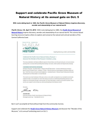 Support and celebrate Pacific Grove Museum of Natural History at its annual gala
