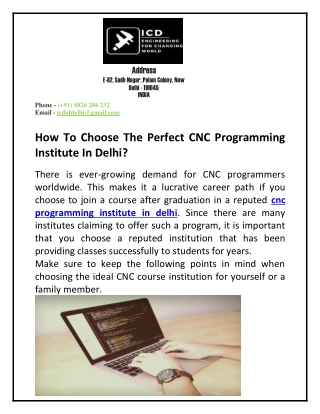 How To Choose The Perfect CNC Programming Institute In Delhi?