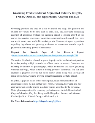 Grooming Products Market Segmented Industry Insights, Trends, Outlook, and Opportunity Analysis Till 2026