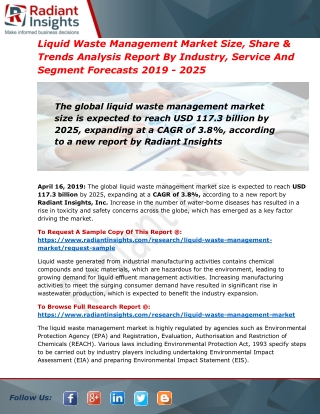 Global Liquid Waste Management Market size is expected to reach USD 117.3 billion by 2025| CAGR of 3.8%,