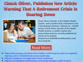 Chuck Oliver, Publishes New Article Warning That A Retirement Crisis Is Bearing Down