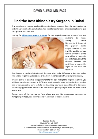 Find the Best Rhinoplasty Surgeon in Dubai