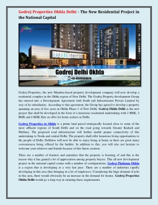 Godrej Properties Okhla Delhi - The New Residential Project in the National Capital