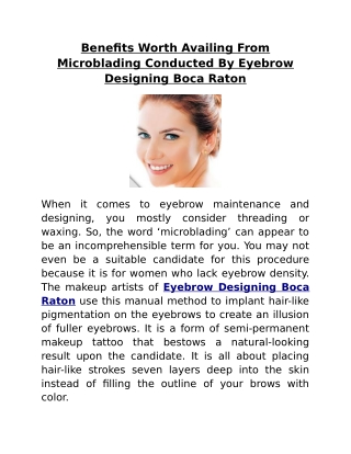 Benefits Worth Availing From Microblading Conducted By Eyebrow Designing Boca Raton