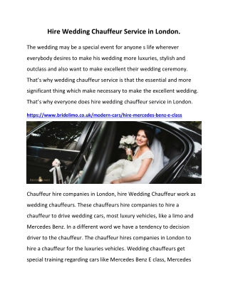 Hire Wedding Chauffeur Service in London