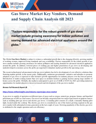 Gas Stove Market Key Vendors, Demand and Supply Chain Analysis till 2023