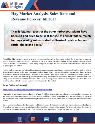 Hay Market Analysis, Sales Data and Revenue Forecast till 2023