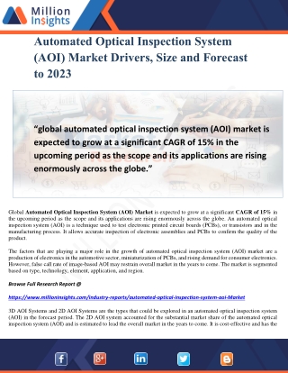 Automated Optical Inspection System (AOI) Market Drivers, Size and Forecast to 2023