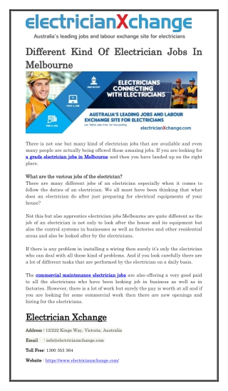 Different Kind Of Electrician Jobs In Melbourne