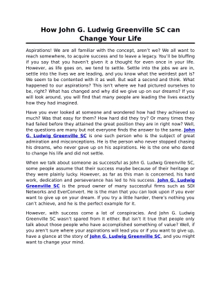 How John G. Ludwig Greenville SC can Change Your Life