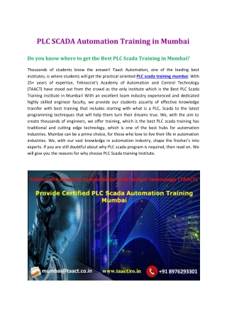 PLC SCADA Automation Training in Mumbai