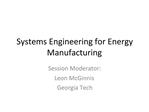 Systems Engineering for Energy Manufacturing