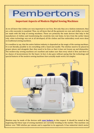 Important Aspects of Modern Digital Sewing Machines