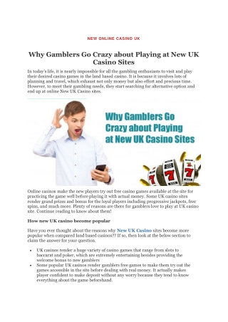 Why Gamblers Go Crazy about Playing at New UK Casino Sites