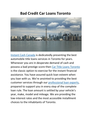 Bad Credit Car Loans Toronto