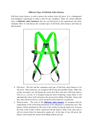 Different Types of Full Body Safety Harness