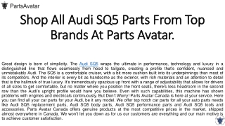 Shop Audi SQ5 Parts From Top Brands at Parts Avatar.