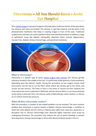 Vitrectomy – All You Should Know - Arohi Eye Hospital
