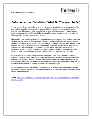 Entrepreneur Or Franchisee: What Do You Want To Be?