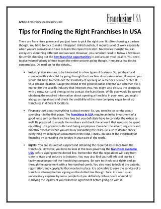 Tips For Finding The Right Franchises In USA