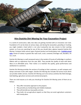 Hire Dutchie Dirt Moving for Your Excavation Project