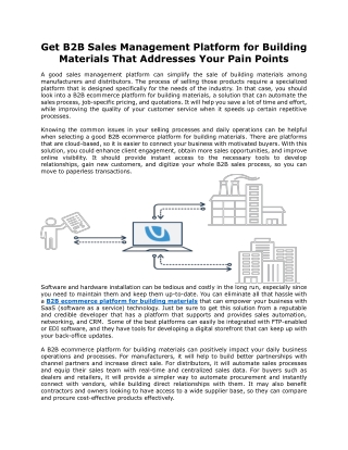 Get B2B Sales Management Platform for Building Materials That Addresses Your Pain Points