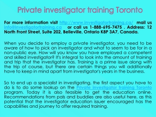 Private investigator training Toronto