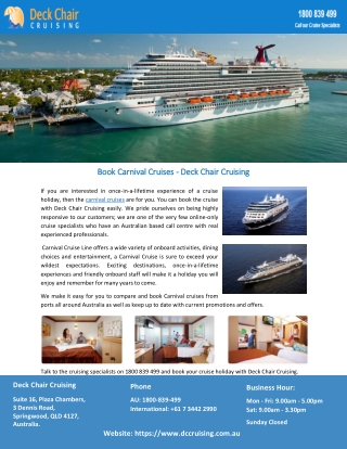 Book Carnival Cruises - Deck Chair Cruising