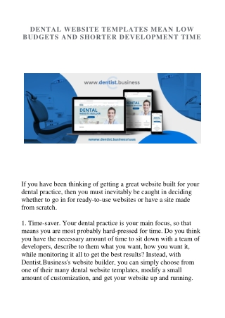 DENTAL WEBSITE TEMPLATES MEAN LOW BUDGETS AND SHORTER DEVELOPMENT TIME
