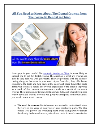 All You Need to Know About The Dental Crowns from The Cosmetic Dentist in Chino