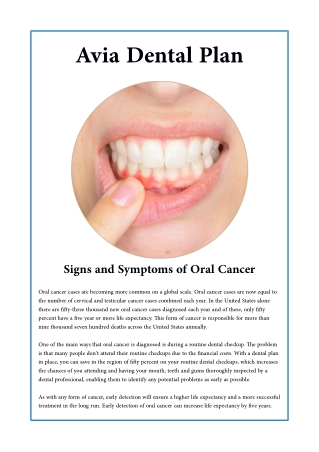 Signs and Symptoms of Oral Cancer