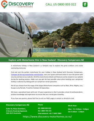 Explore with Motorhome Hire in New Zealand - Discovery Campervans NZ