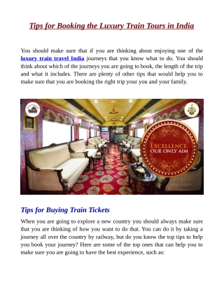 Tips for Booking the Luxury Train Tours in India