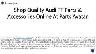 Shop Best Audi TT Parts Online at Parts Avatar Canada.